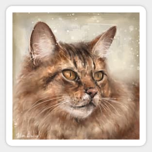 Painting of a Fluffy Brown Somali Cat Sticker